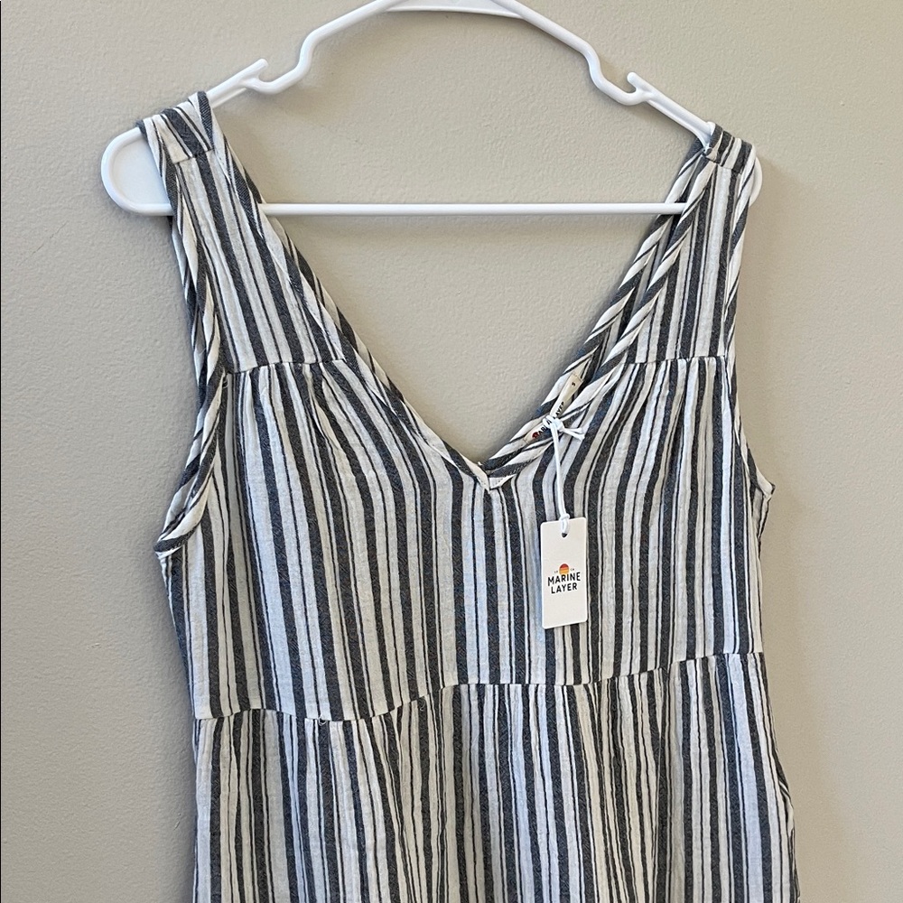 Marine Layer Black and White Striped Ruffled V-Neck Maxi Dress, Sz S - Picture 2 of 10